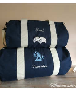 sac polochon brodé personnalisé toile sport deux tailles bleu marine adulte et enfant Maison de Camaret