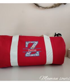 sac polochon brodé personnalisé adulte toile sport rouge anses écru Maison de Camaret