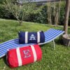 sac polochon brodé personnalisé toile sport deux tailles enfant bleu marine et adulte rouge Maison de Camaret
